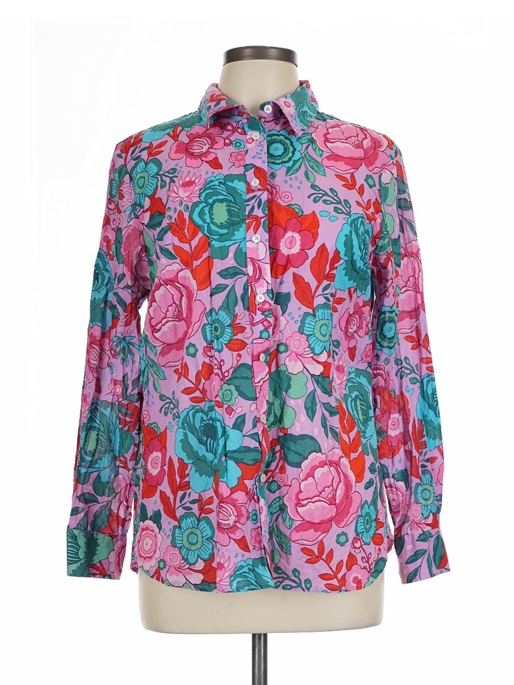 Talbots Lightweight Woven Cotton Floral Button-Up Shirt - Size L